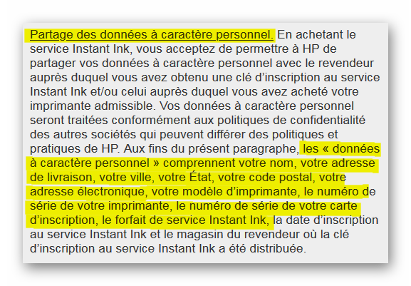 Partage des données Image listant les données partagées