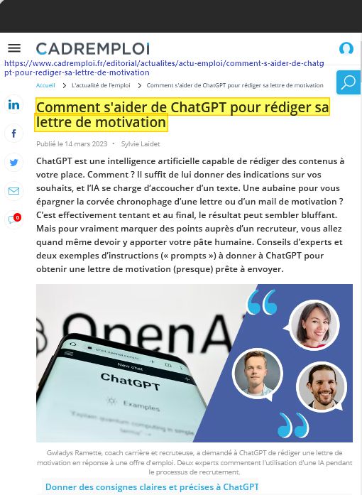 Copie d'écran cadremploi