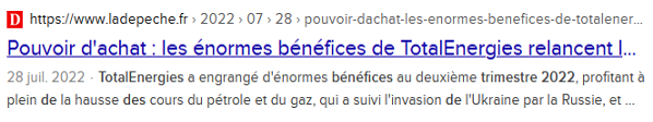 La Dépêche titre Totalenergies
