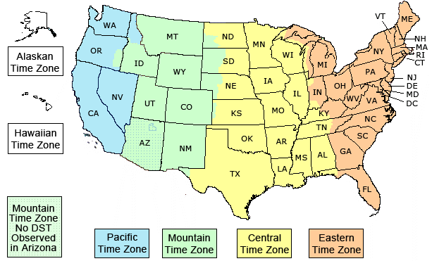 Carte répartition fuseaux horaires