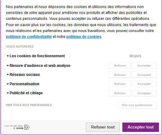 bandeau cookies bandeau d'acceptation ou de refus des cookies et autres