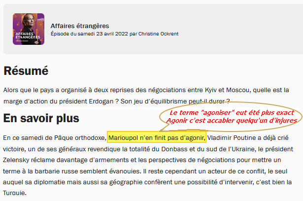 Copie d'écran emission affaires étrangères sur France-Culture