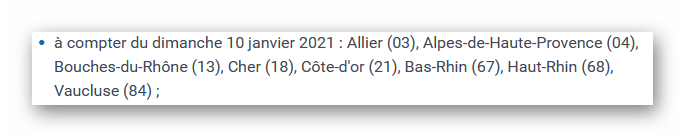 Liste des 8 autres départements
