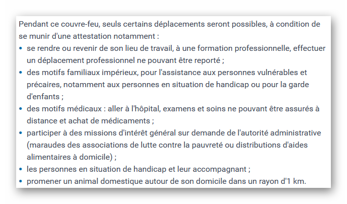 liste des limitations