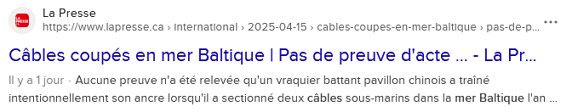 Article de La Presse.CA - Câbles coupés en mer Baltique