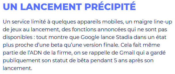 Un lancement précipité selon fandroid Extrait d'un article sur le lancement précipité de cette préversion de Google Stadia