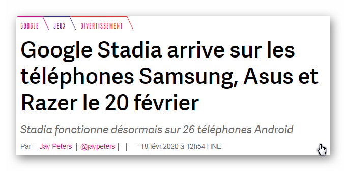 Cliquez sur l'image pour lire l'article original de the verge Google Stadia disponible sur certains smartphones