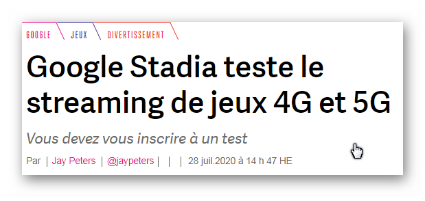 Google stadia teste le streaming 4G et 5G